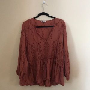 American Eagle Burnt Orange Peasant Top